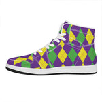 Mardi Gras Argyle Pattern Print High Top Leather Sneakers
