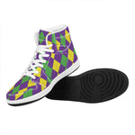 Mardi Gras Argyle Pattern Print High Top Leather Sneakers