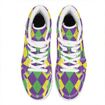 Mardi Gras Argyle Pattern Print High Top Leather Sneakers