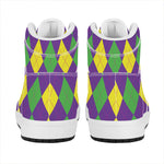 Mardi Gras Argyle Pattern Print High Top Leather Sneakers