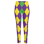 Mardi Gras Argyle Pattern Print High-Waisted Pocket Leggings