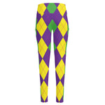 Mardi Gras Argyle Pattern Print High-Waisted Pocket Leggings