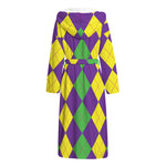 Mardi Gras Argyle Pattern Print Hooded Bathrobe