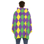 Mardi Gras Argyle Pattern Print Hoodie Blanket