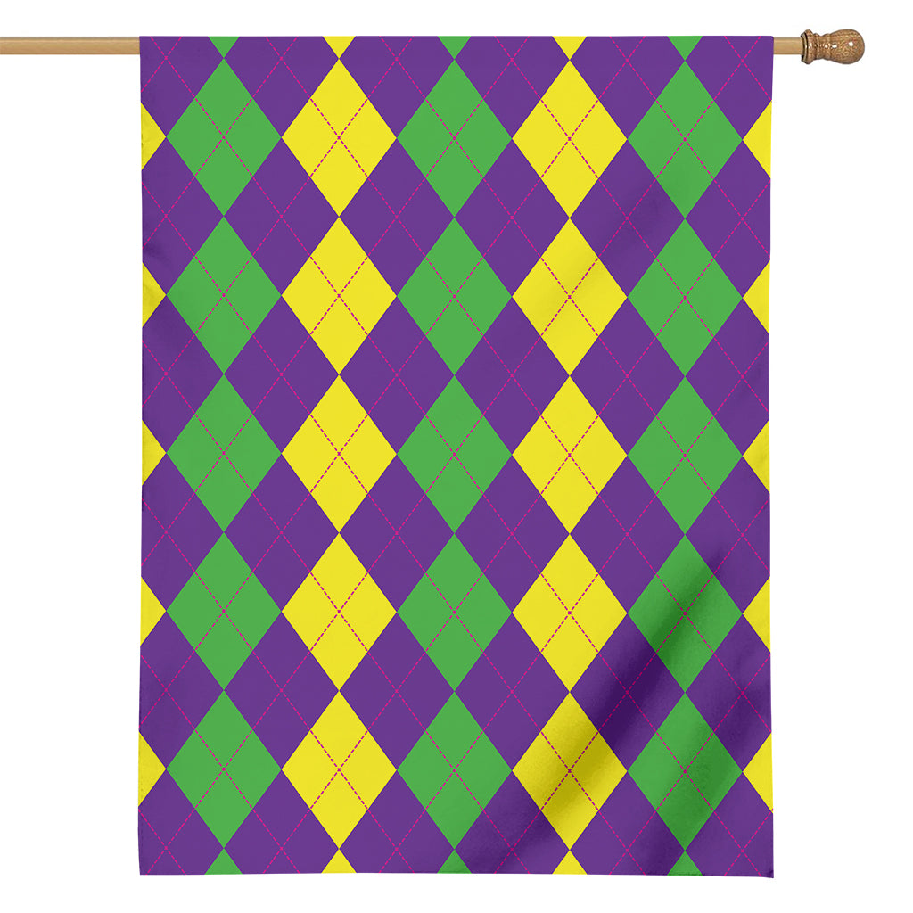 Mardi Gras Argyle Pattern Print House Flag