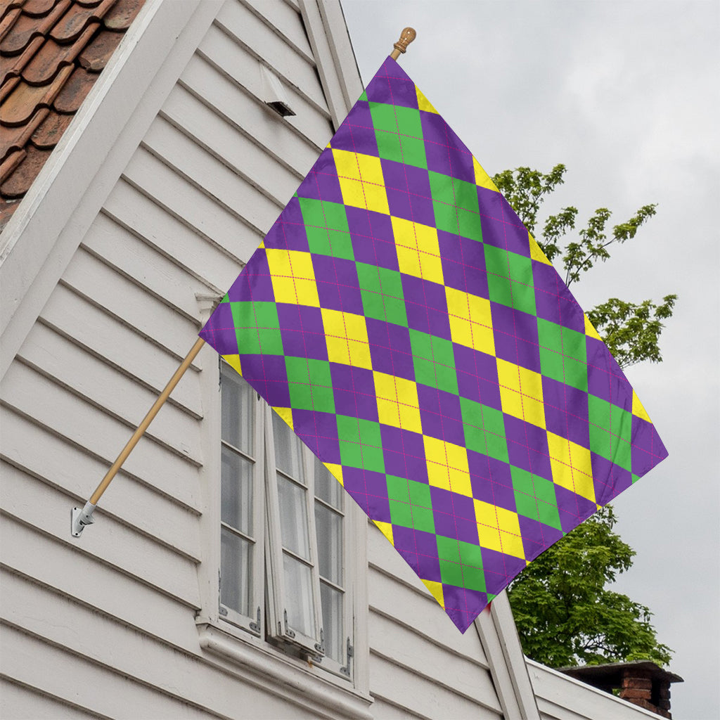Mardi Gras Argyle Pattern Print House Flag