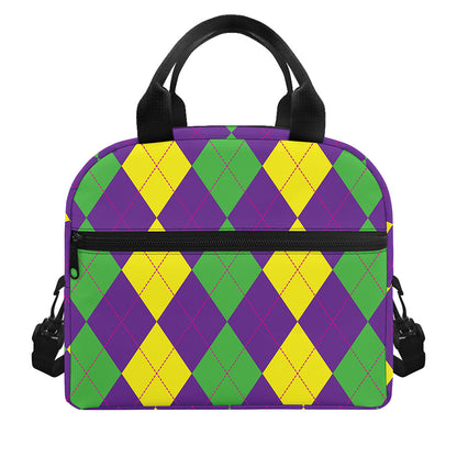 Mardi Gras Argyle Pattern Print Insulated Lunch Bag