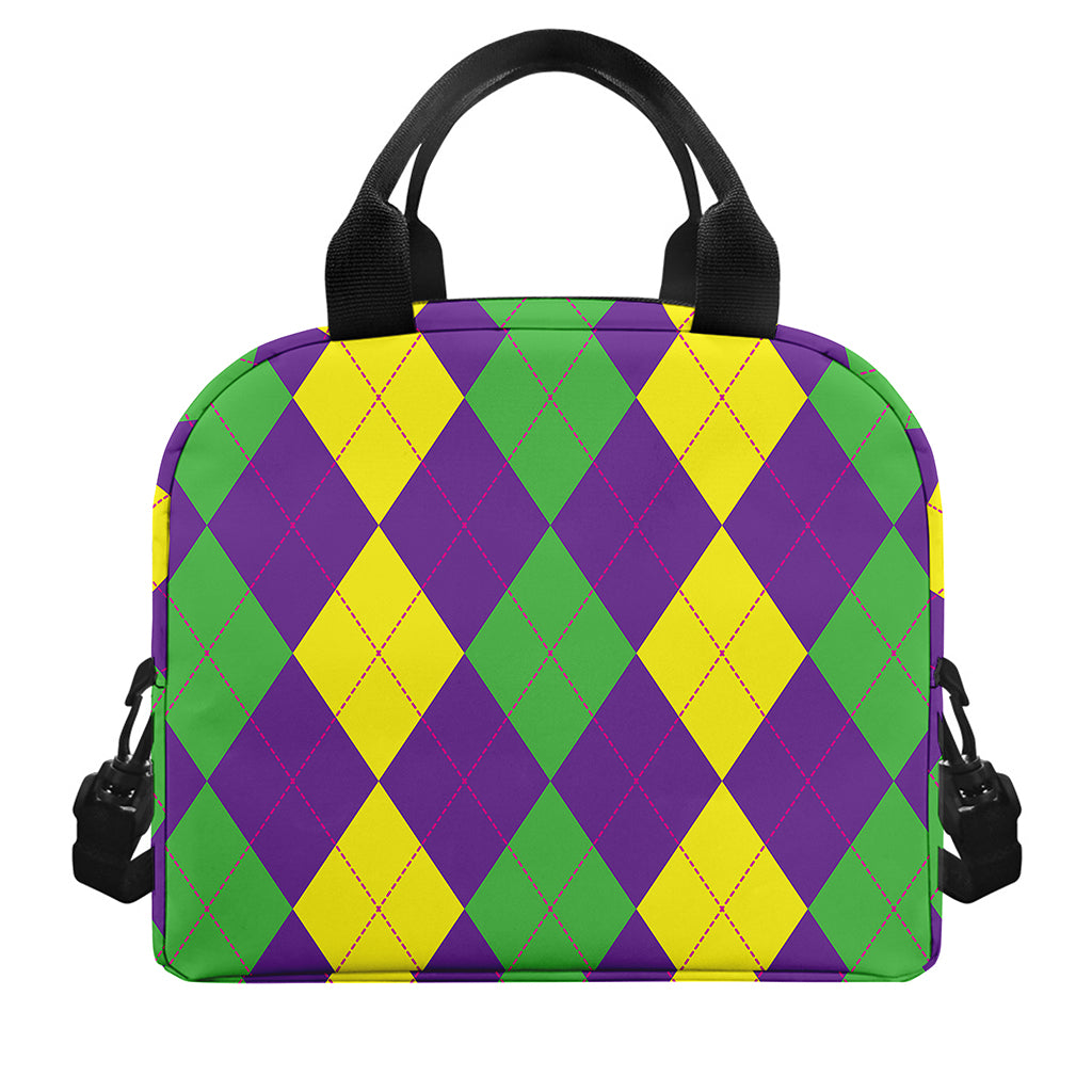 Mardi Gras Argyle Pattern Print Insulated Lunch Bag