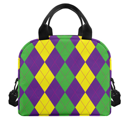 Mardi Gras Argyle Pattern Print Insulated Lunch Bag
