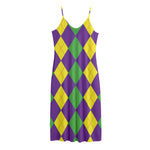 Mardi Gras Argyle Pattern Print Jersey Midi Cami Dress