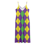 Mardi Gras Argyle Pattern Print Jersey Midi Cami Dress