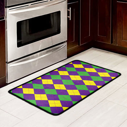 Mardi Gras Argyle Pattern Print Kitchen Mat