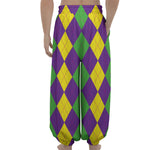 Mardi Gras Argyle Pattern Print Lantern Pants