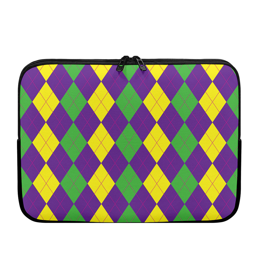 Mardi Gras Argyle Pattern Print Laptop Sleeve