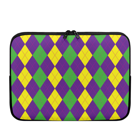 Mardi Gras Argyle Pattern Print Laptop Sleeve