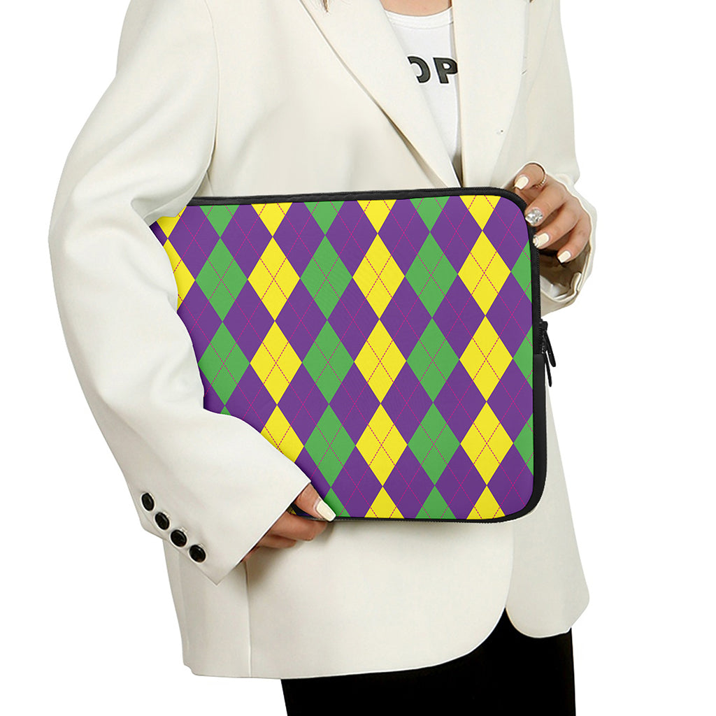 Mardi Gras Argyle Pattern Print Laptop Sleeve