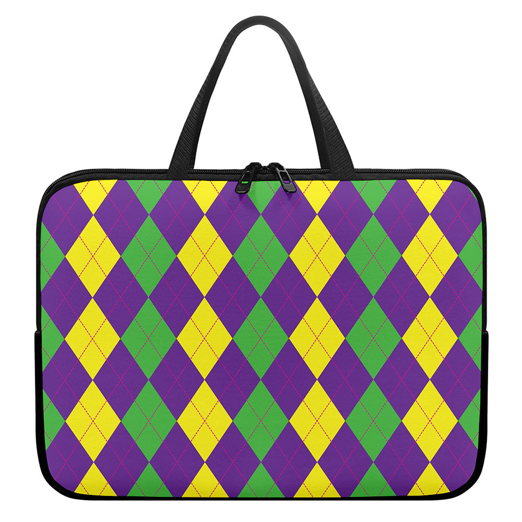 Mardi Gras Argyle Pattern Print Laptop Sleeve With Handle