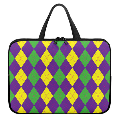Mardi Gras Argyle Pattern Print Laptop Sleeve With Handle