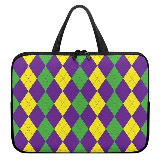 Mardi Gras Argyle Pattern Print Laptop Sleeve With Handle