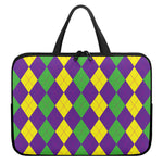 Mardi Gras Argyle Pattern Print Laptop Sleeve With Handle