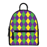 Mardi Gras Argyle Pattern Print Leather Backpack