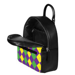 Mardi Gras Argyle Pattern Print Leather Backpack