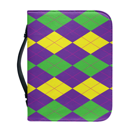 Mardi Gras Argyle Pattern Print Leather Bible Cover