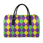 Mardi Gras Argyle Pattern Print Leather Duffle Bag