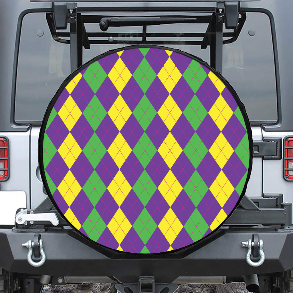 Mardi Gras Argyle Pattern Print Leather Spare Tire Cover