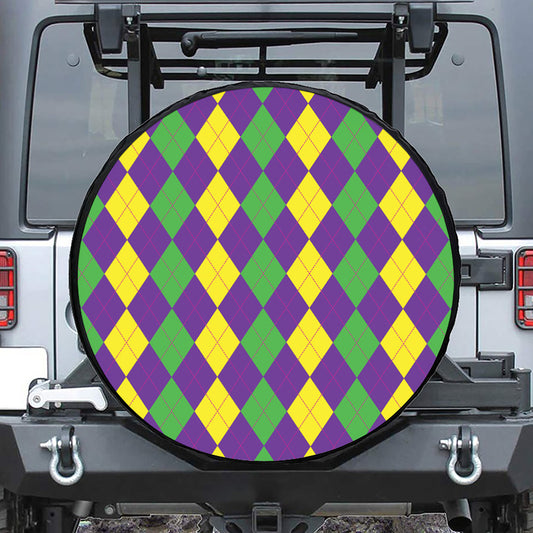 Mardi Gras Argyle Pattern Print Leather Spare Tire Cover