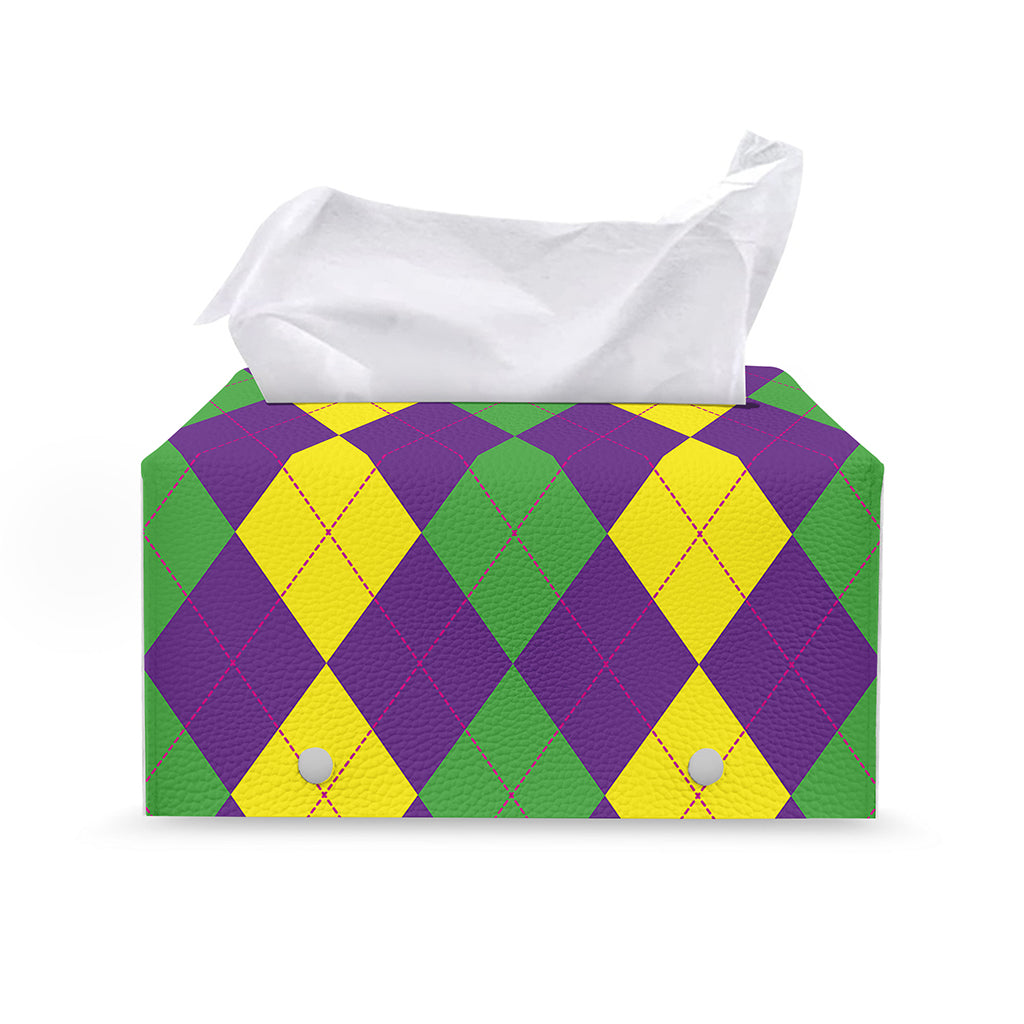 Mardi Gras Argyle Pattern Print Leather Tissue Box Cover