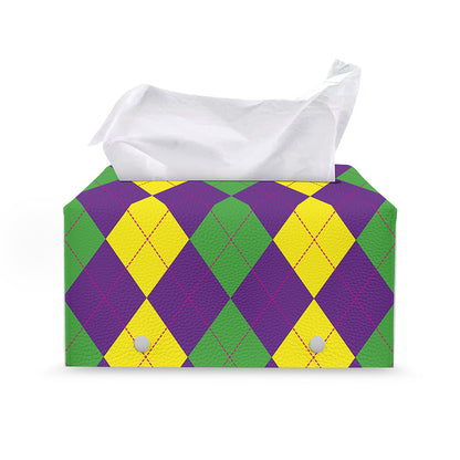 Mardi Gras Argyle Pattern Print Leather Tissue Box Cover