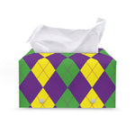 Mardi Gras Argyle Pattern Print Leather Tissue Box Cover