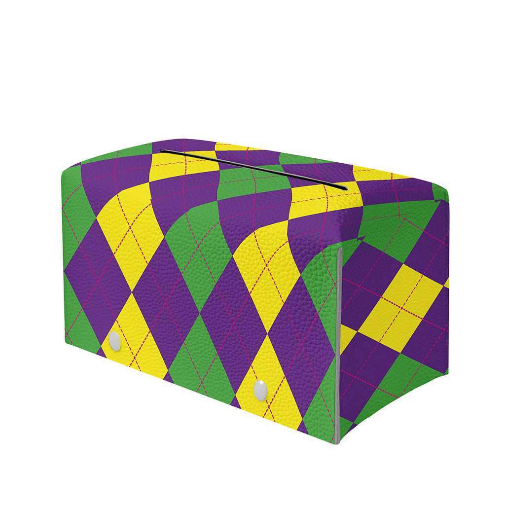 Mardi Gras Argyle Pattern Print Leather Tissue Box Cover