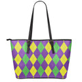 Mardi Gras Argyle Pattern Print Leather Tote Bag With Zipper