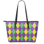 Mardi Gras Argyle Pattern Print Leather Tote Bag