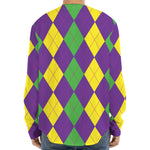 Mardi Gras Argyle Pattern Print Long Sleeve Baseball Jersey