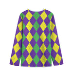Mardi Gras Argyle Pattern Print Long Sleeve Short Coat
