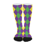 Mardi Gras Argyle Pattern Print Long Socks