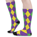 Mardi Gras Argyle Pattern Print Long Socks