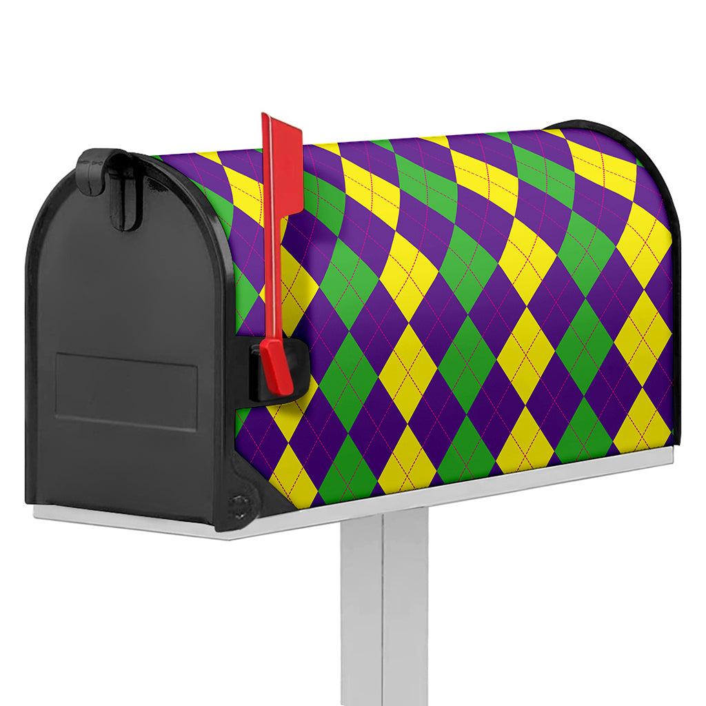 Mardi Gras Argyle Pattern Print Mailbox Cover