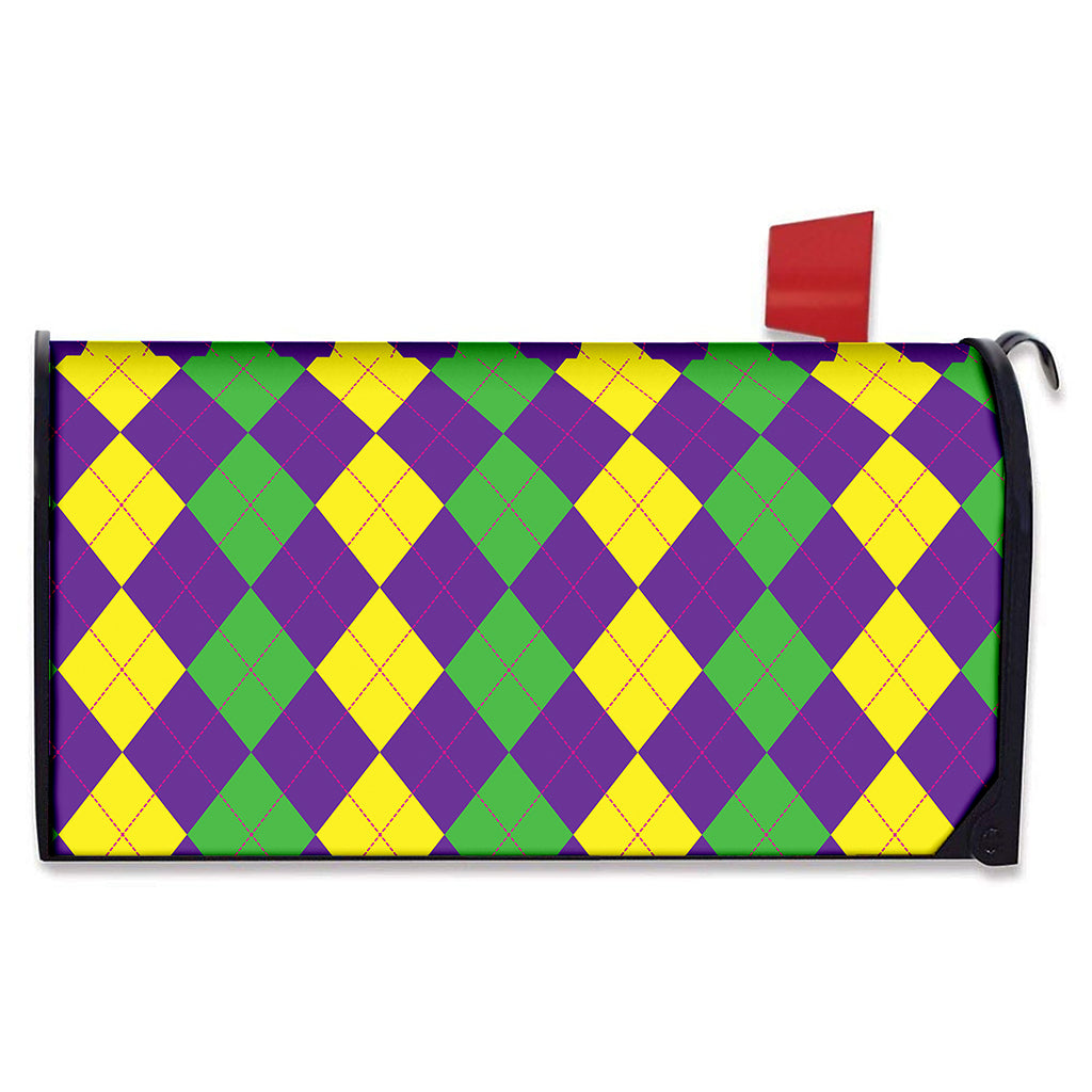 Mardi Gras Argyle Pattern Print Mailbox Cover