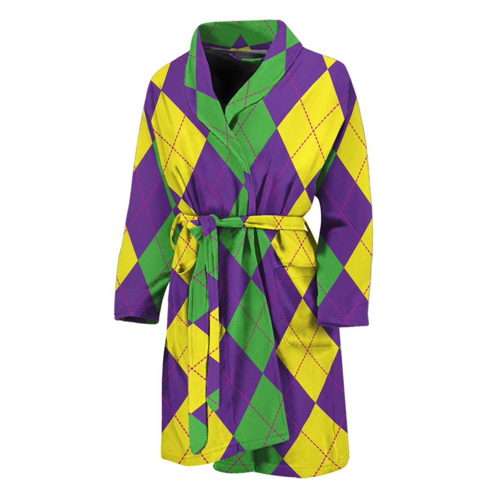 Mardi Gras Argyle Pattern Print Men's Bathrobe