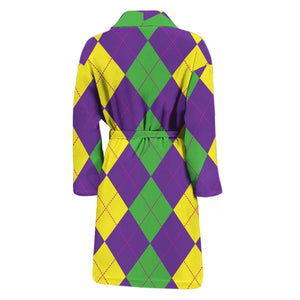 Mardi Gras Argyle Pattern Print Men's Bathrobe