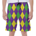 Mardi Gras Argyle Pattern Print Men's Beach Shorts