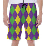 Mardi Gras Argyle Pattern Print Men's Beach Shorts