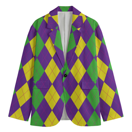 Mardi Gras Argyle Pattern Print Men's Blazer