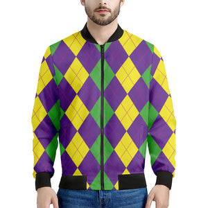 Mardi Gras Argyle Pattern Print Men's Bomber Jacket