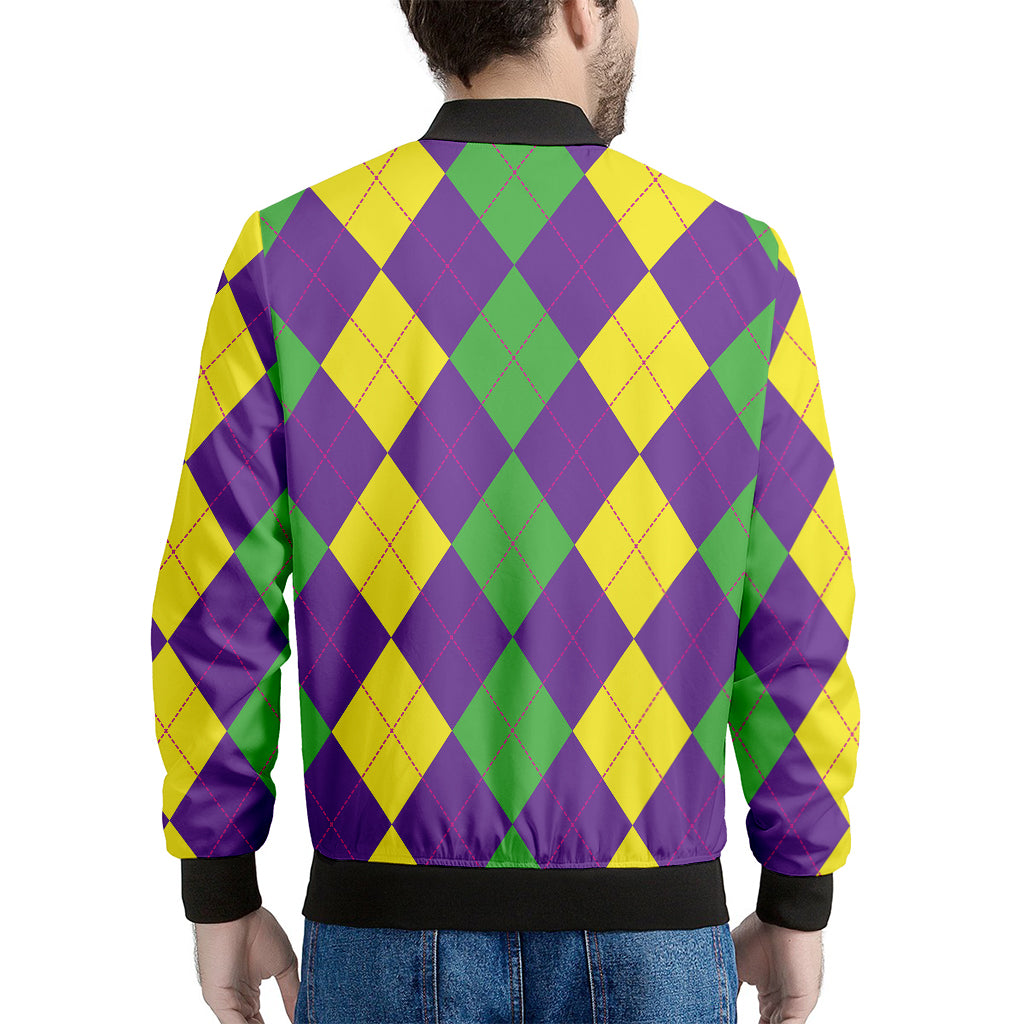 Mardi Gras Argyle Pattern Print Men's Bomber Jacket