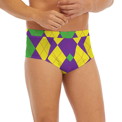 Mardi Gras Argyle Pattern Print Men's Briefs